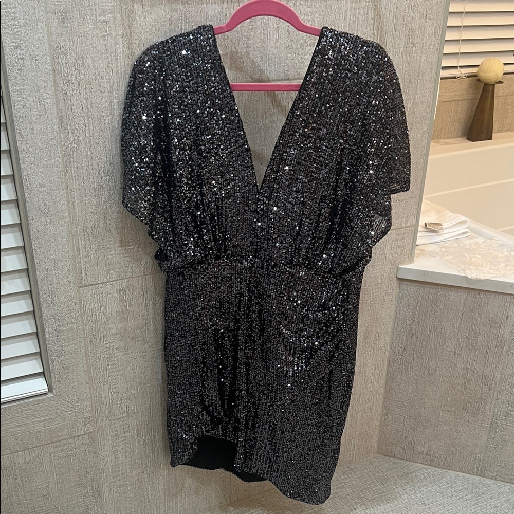 Black Sequin V-Neck Dress